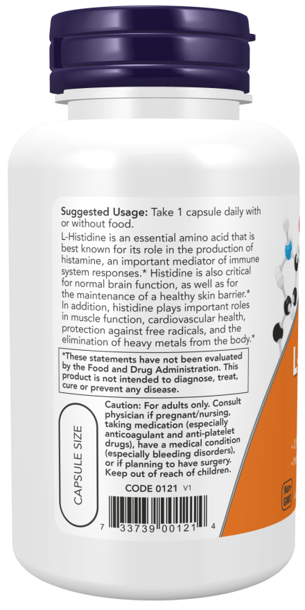 NOW Foods L-Histidine 600 mg – Brain & Immune Support, 60 Veg Capsules