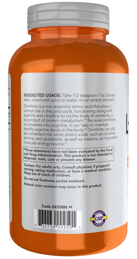 NOW Sports L-Ornithine Powder amino acid supplement, 8 oz container