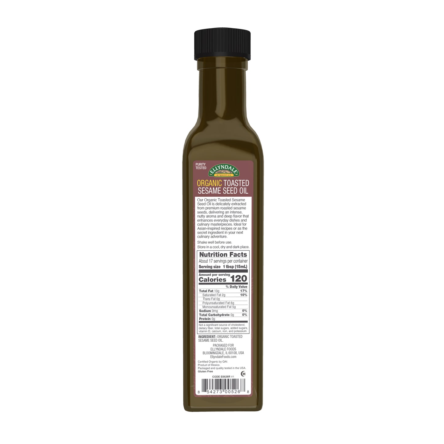 Ellyndale Organics Organic Toasted Sesame Seed Oil bottle back label