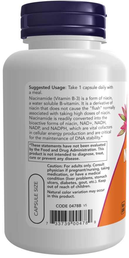 NOW Foods Niacinamide 500 mg vitamin B-3 no flush supplement