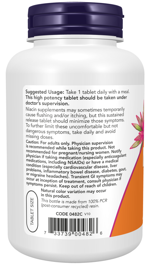 NOW Niacin 500 mg sustained release tablets for nutritional health support