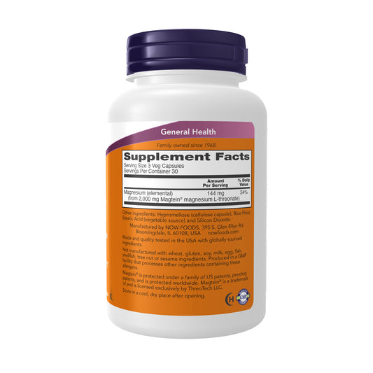 NOW Magtein Magnesium L-Threonate Cognitive Support 90 Veg Capsules