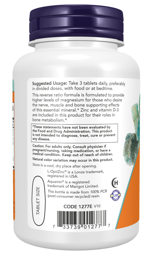 NOW Magnesium & Calcium dietary supplement bottle with 100 tablets