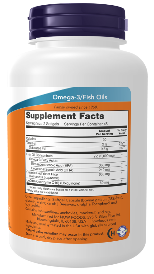 NOW Red Omega Fish Oil dietary supplement bottle with 180 softgels