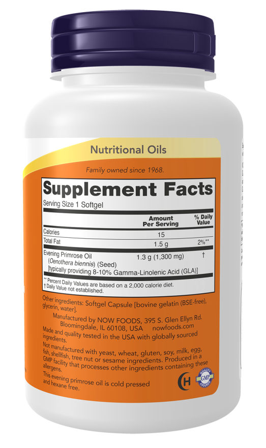 NOW Super Primrose 1300 mg Evening Primrose Oil supplement bottle