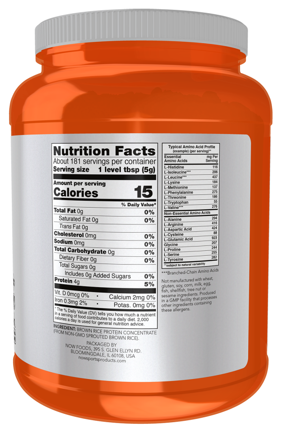 NOW Sports Sprouted Brown Rice Protein Powder Unflavored 2 lbs 907 g