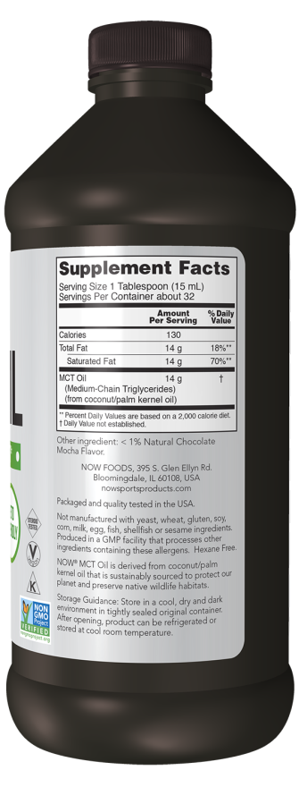 NOW Sports MCT Oil keto-friendly liquid supplement in black bottle