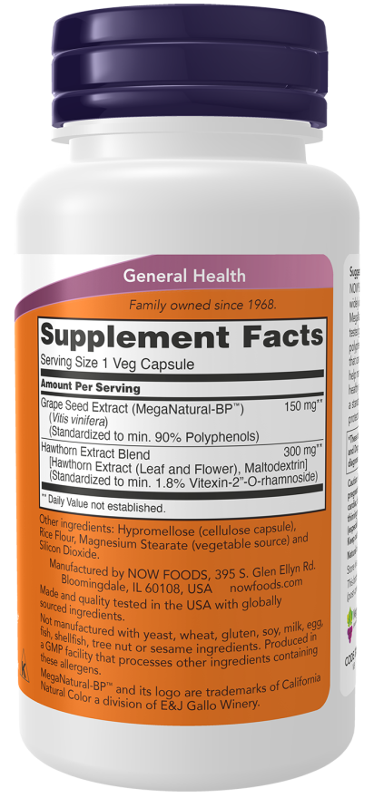 NOW Foods Blood Pressure Health – 90 Veg Capsules | Cardiovascular Support with Grape Seed & Hawthorn