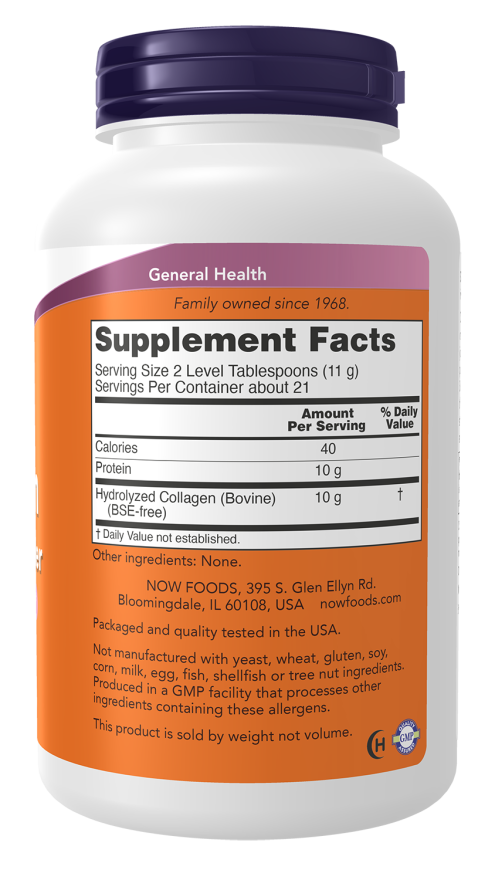 NOW Collagen Peptides Powder dietary supplement bottle, 8 oz