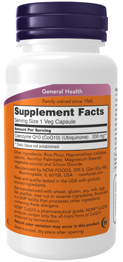 NOW CoQ10 200 mg cardiovascular health support supplement