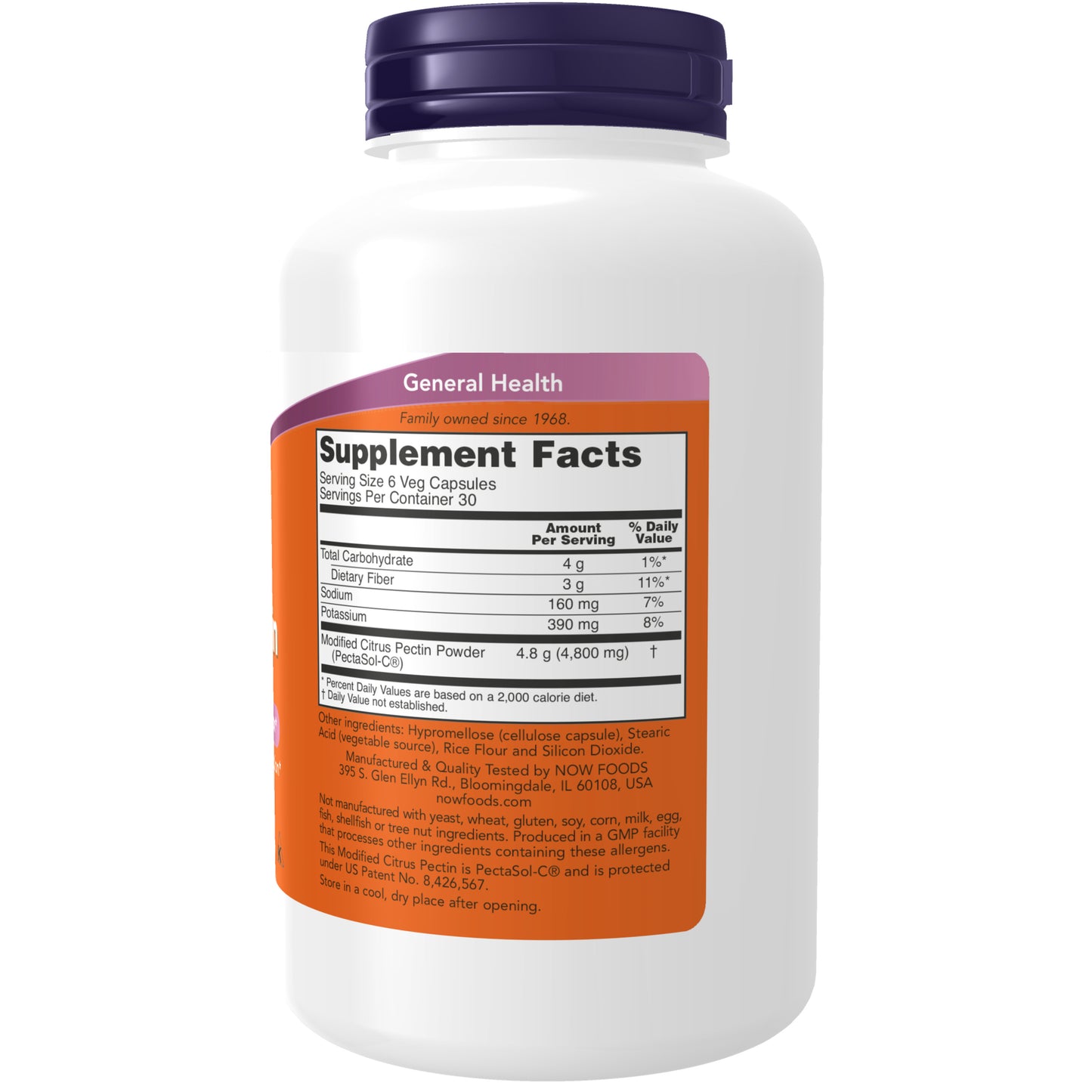 NOW Modified Citrus Pectin 800 mg supplement bottle with 180 veg capsules