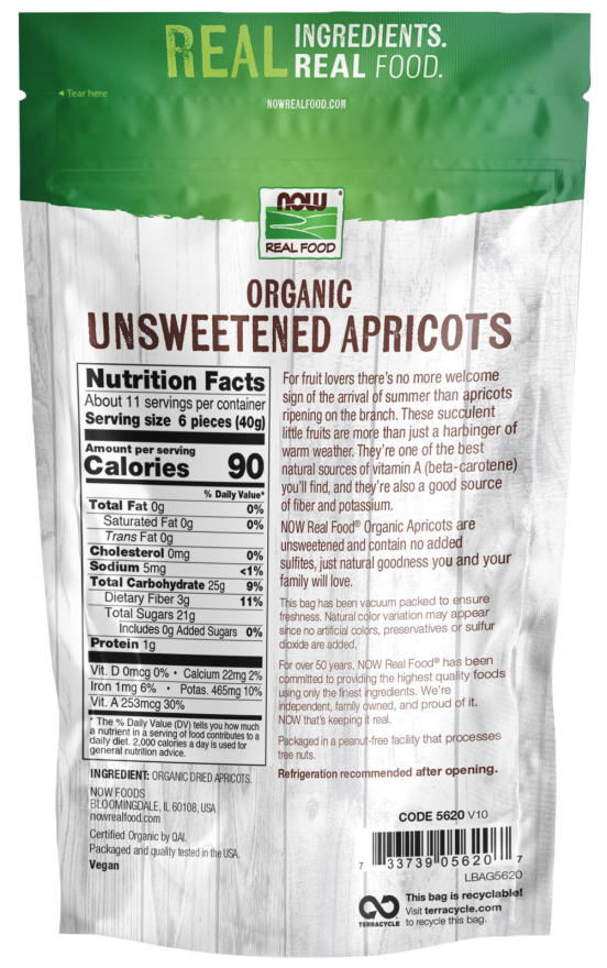 NOW Real Food Organic Unsweetened Apricots, 16 oz – No Added Sugar or Sulfur