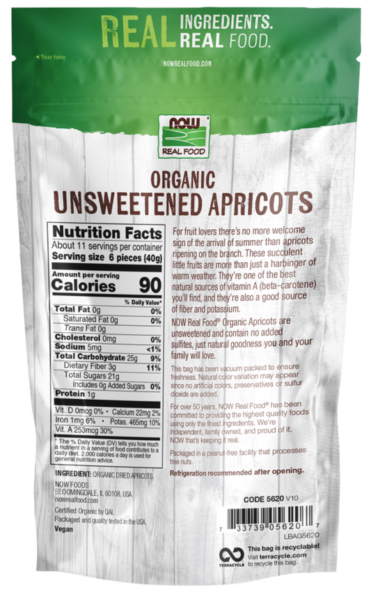 NOW Real Food Organic Unsweetened Apricots, 16 oz – No Added Sugar or Sulfur
