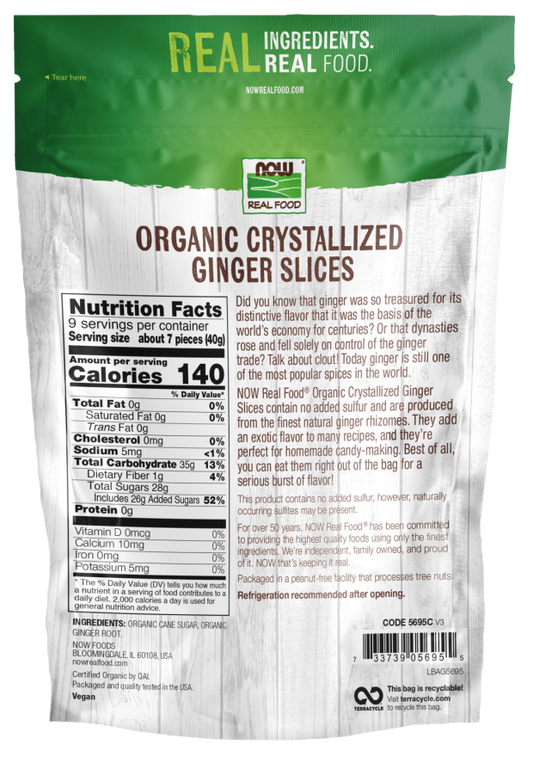 NOW Real Food Organic Crystallized Ginger Slices 12 oz bag