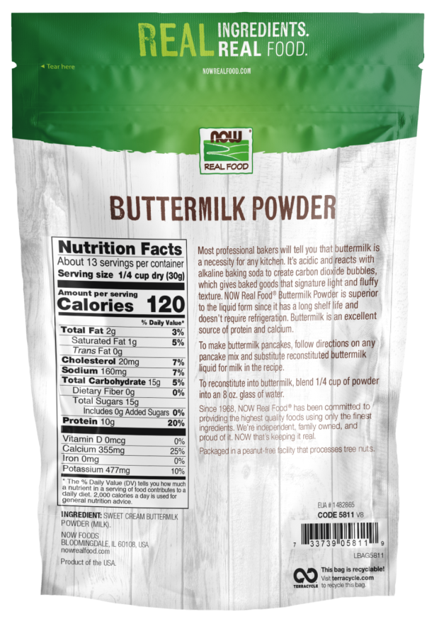 NOW Real Food Buttermilk Powder, Baking & Protein Powder, 14 oz