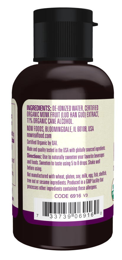NOW Real Food Organic Monk Fruit Zero-Calorie Liquid Sweetener 2 fl oz bottle
