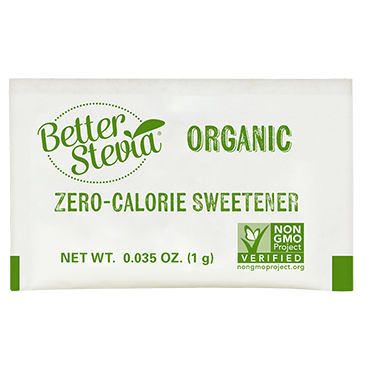 75-count NOW BetterStevia Organic sweetener packets for coffee and tea