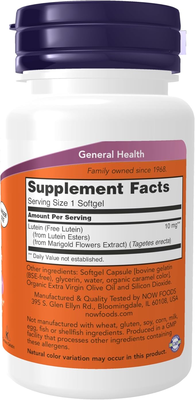 NOW Foods Lutein 10 mg – Free Lutein from Lutein Esters Eye Health Softgels, 120 Count