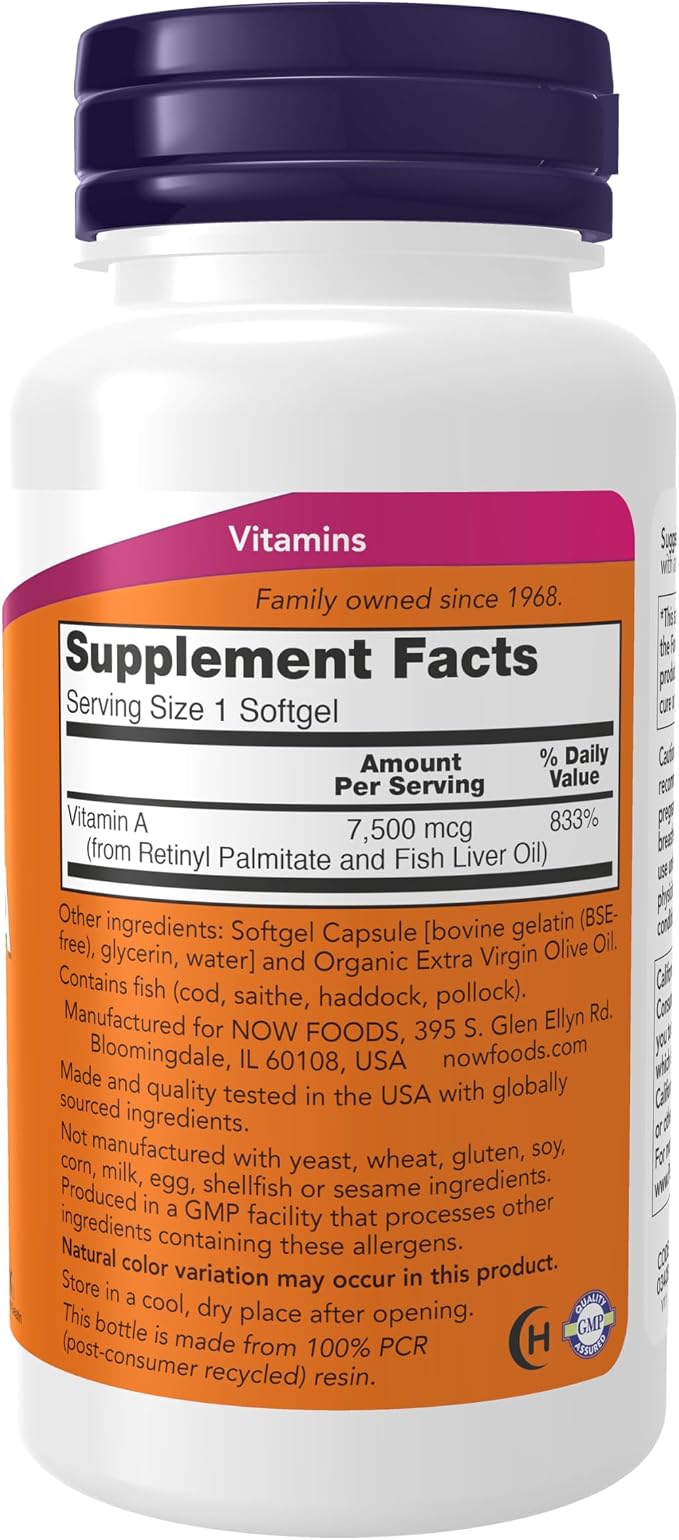 NOW Vitamin A 25,000 IU High-Potency Softgels for Eye, Skin & Immune Support – 250 Count