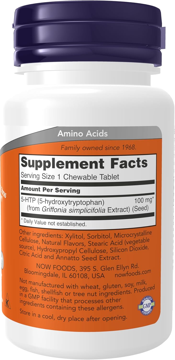 NOW 5-HTP 100 mg Citrus Chewables – 90 Count Mood Support