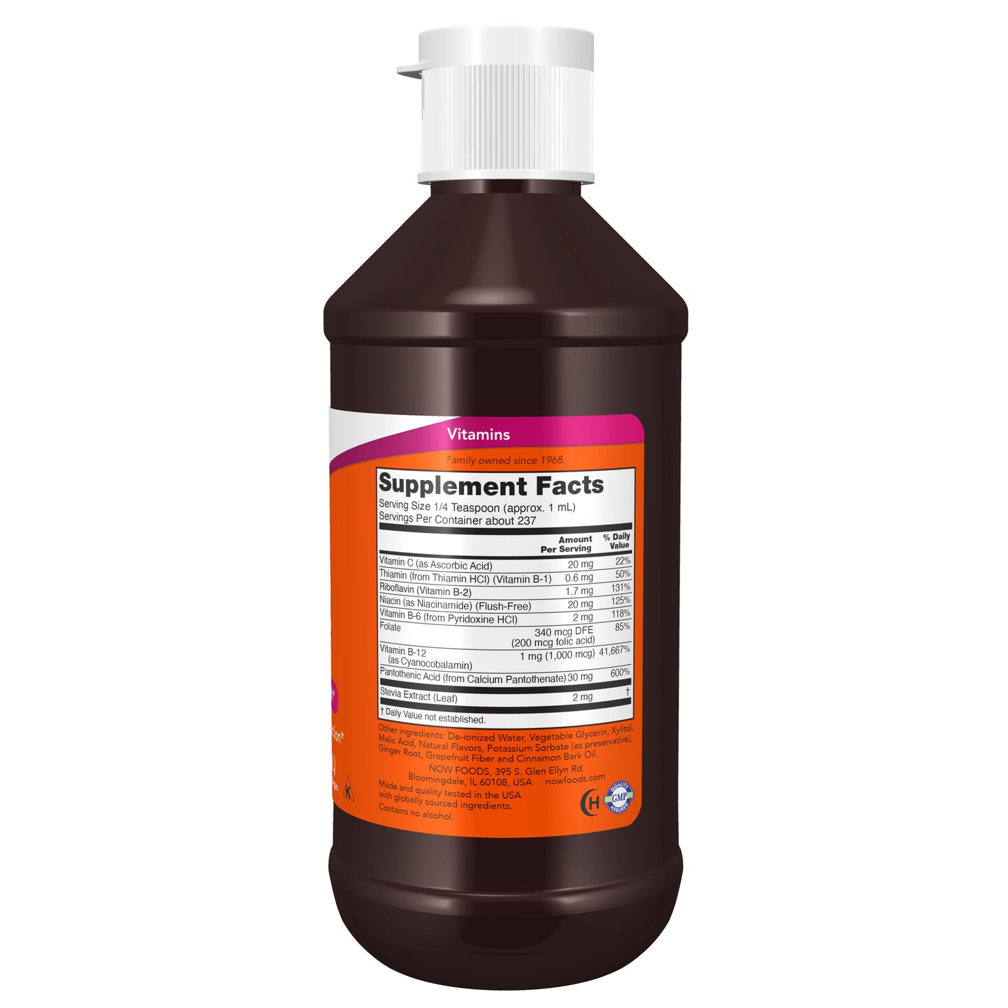 NOW Liquid B-12 B-Complex dietary supplement bottle, 8 fl oz