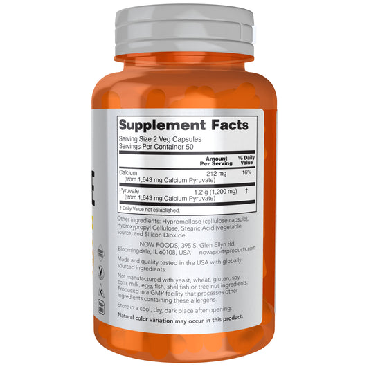 NOW Sports Pyruvate dietary supplement with 100 veg capsules