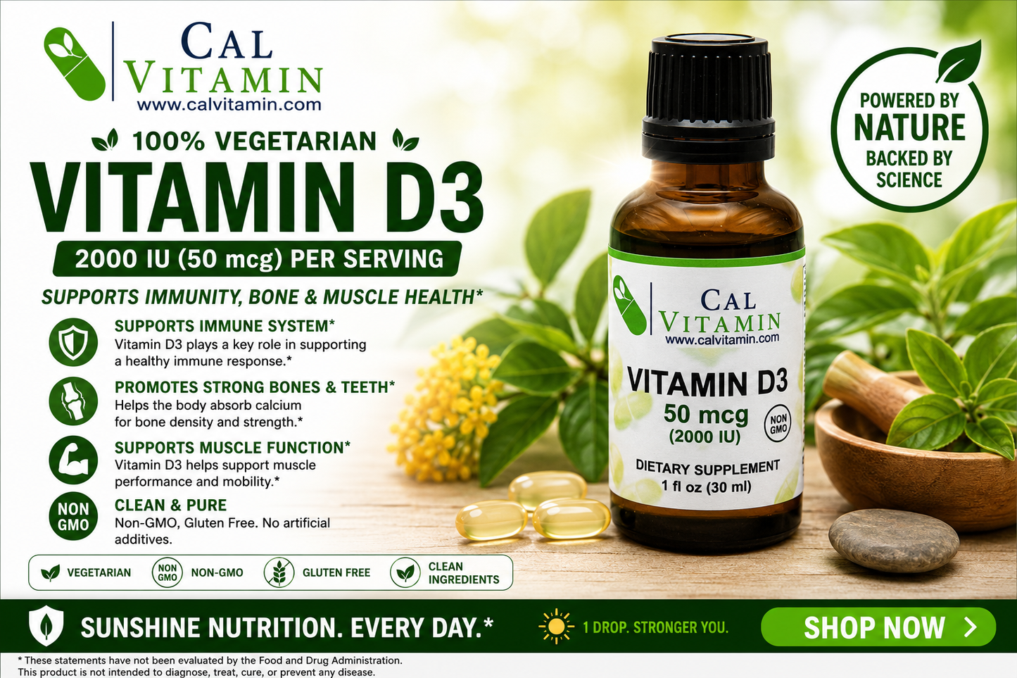 CalVitamin Liquid Vitamin D3 Drops 50mcg 2000 IU