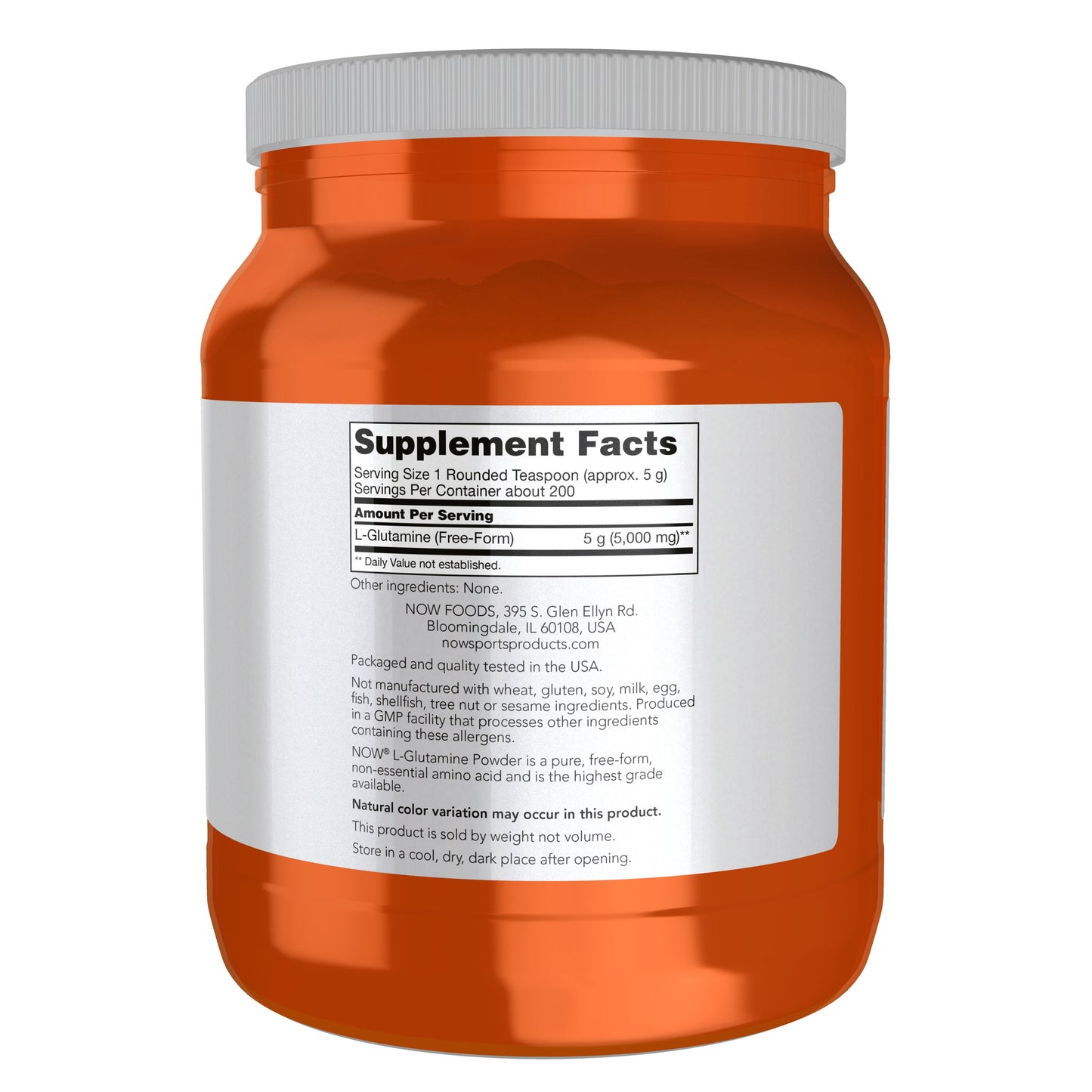 NOW Sports L-Glutamine Powder amino acid supplement, 1 kg container
