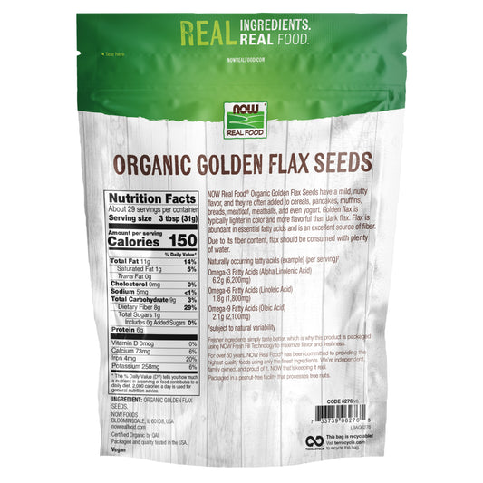 NOW Real Food Organic Golden Flax Seed Meal, 22 oz – Cold Processed Fiber & Omega-3