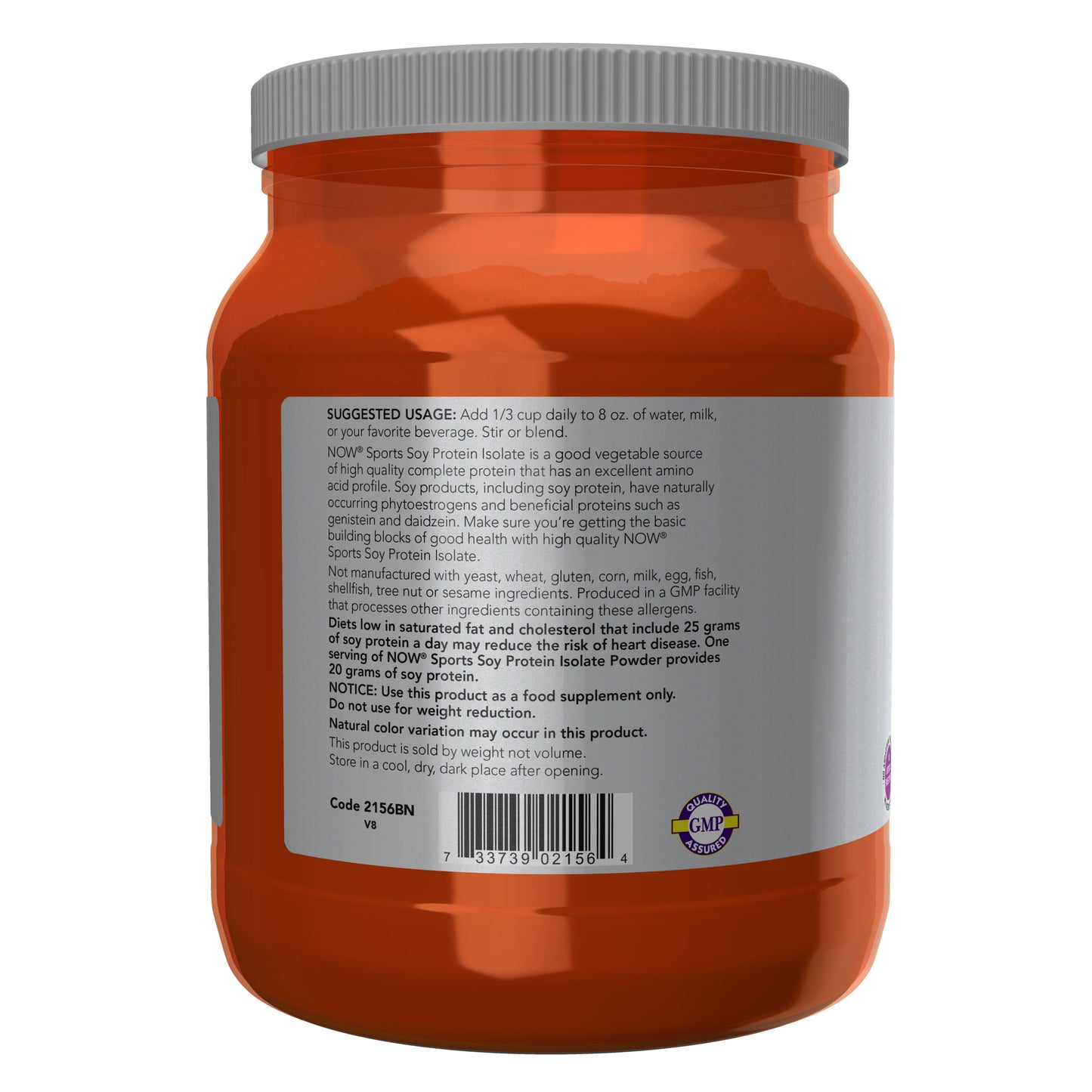 NOW Soy Protein Isolate powder with 20 g protein per serving