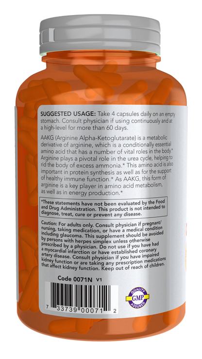 NOW Sports AAKG 2200 dietary supplement for energy production support