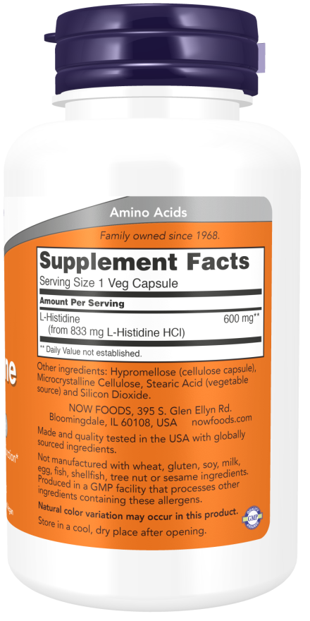 NOW Foods L-Histidine 600 mg – Brain & Immune Support, 60 Veg Capsules
