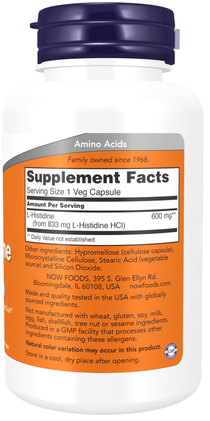 NOW Foods L-Histidine 600 mg – Brain & Immune Support, 60 Veg Capsules