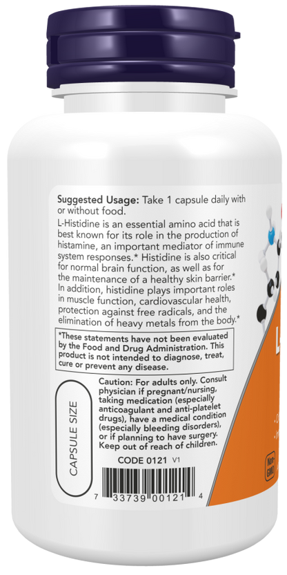 NOW Foods L-Histidine 600 mg – Brain & Immune Support, 60 Veg Capsules