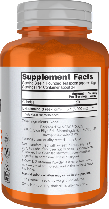 NOW Sports L-Glutamine Powder amino acid supplement, 6 oz container