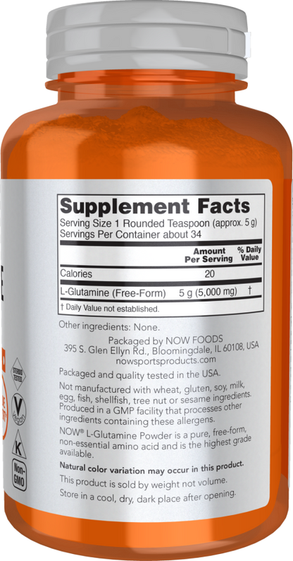NOW Sports L-Glutamine Powder amino acid supplement, 6 oz container