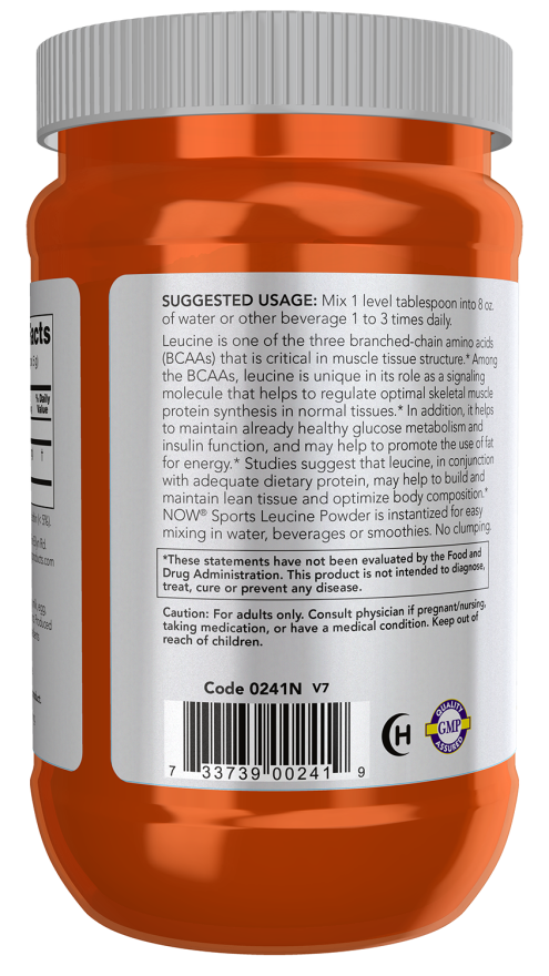 NOW Sports L-Leucine Powder amino acid supplement, 9 oz container