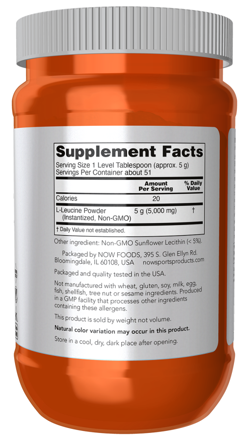 NOW Sports L-Leucine Powder pure free-form amino acid supplement