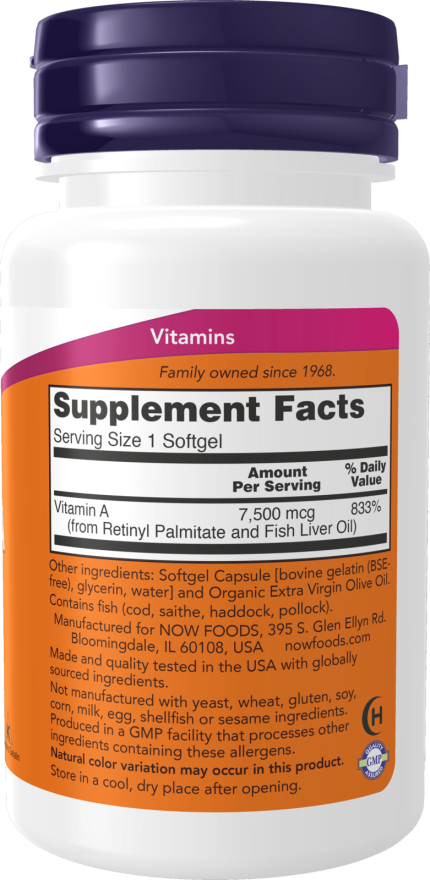 NOW Foods Vitamin A 25,000 IU softgels for essential nutrition support
