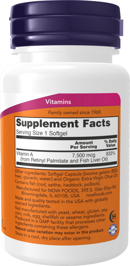 NOW Foods Vitamin A 25,000 IU softgels for essential nutrition support
