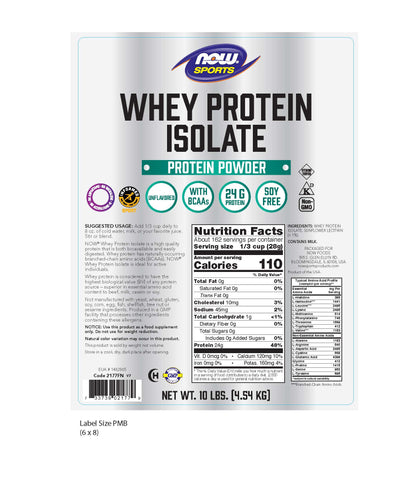 NOW Sports Whey Protein Isolate unflavored protein powder, 10 lb bag
