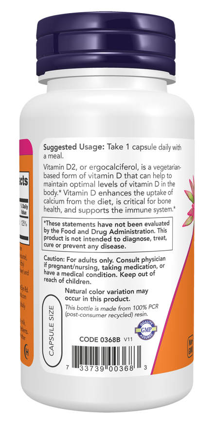 NOW Foods Vitamin D2 1000 IU Dry – Bone, Muscle & Immune Support, 120 Veg Capsules
