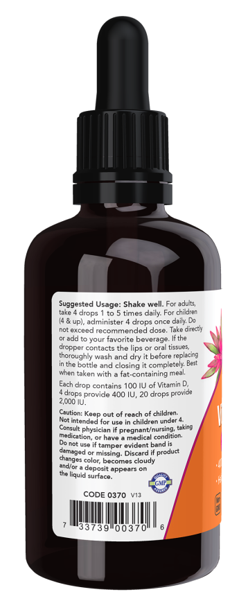 NOW Liquid Vitamin D3 drops with 400 IU per 4 drops