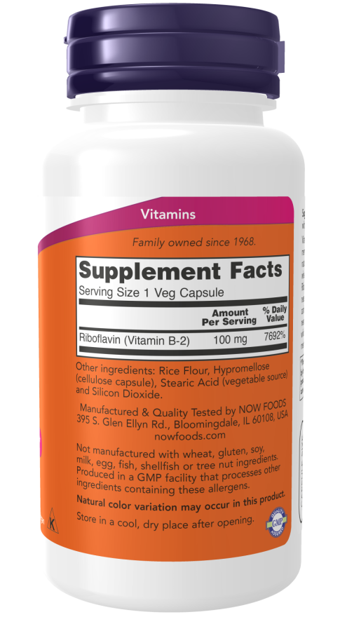 NOW Foods B-2 Riboflavin 100 mg capsules for energy production support
