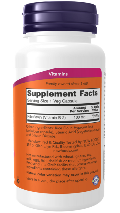 NOW Foods B-2 Riboflavin 100 mg capsules for energy production support