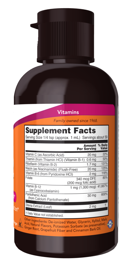 NOW Foods Liquid B-12 B-Complex for nervous system health support