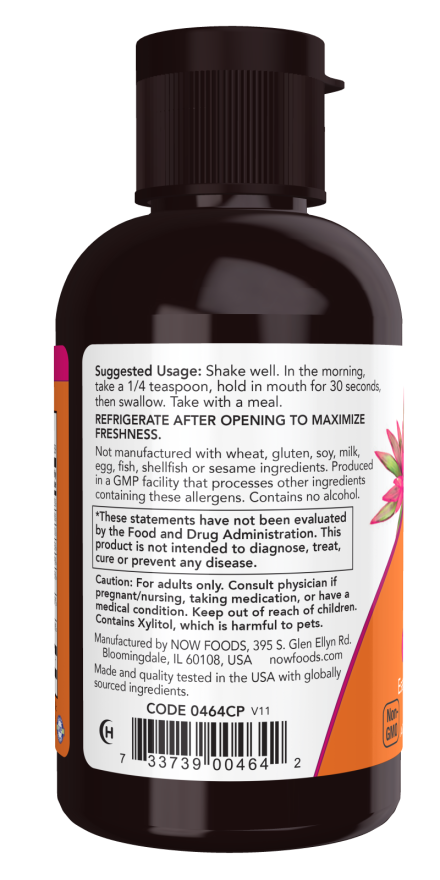 NOW Liquid B-12 B-Complex dietary supplement bottle, 2 fl oz