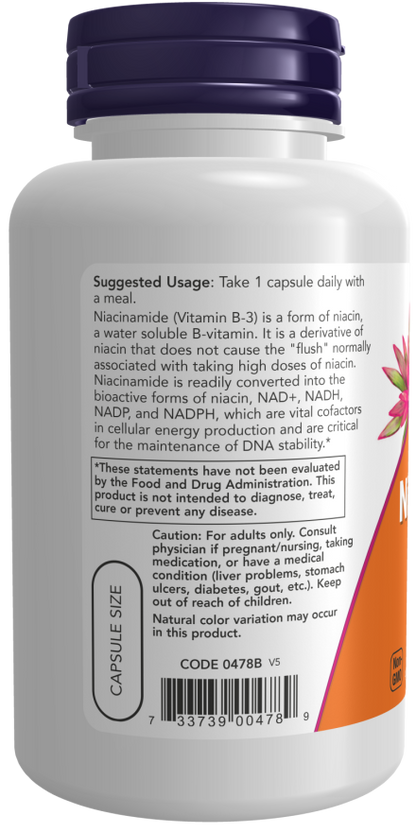 NOW Foods Niacinamide 500 mg vitamin B-3 no flush supplement