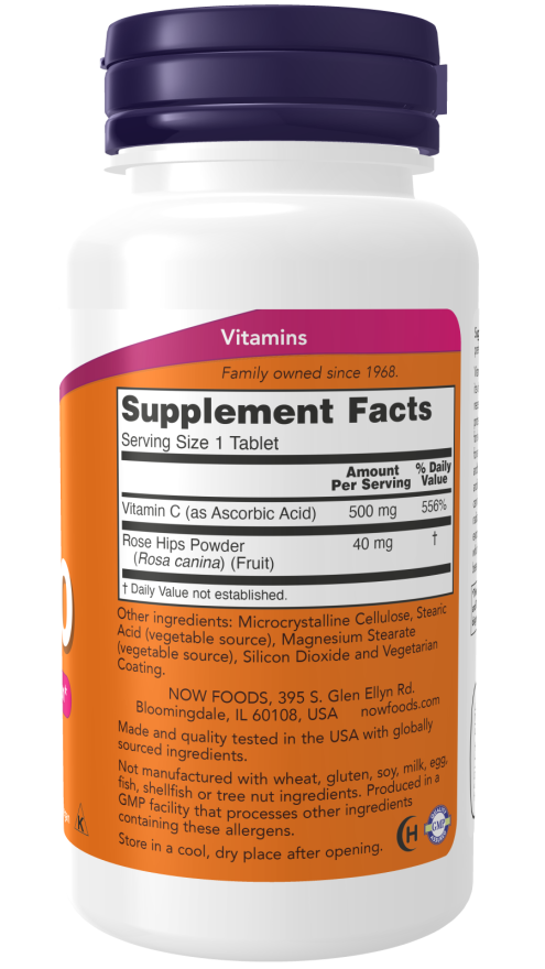 NOW Foods C-500 vitamin C supplement with rose hips