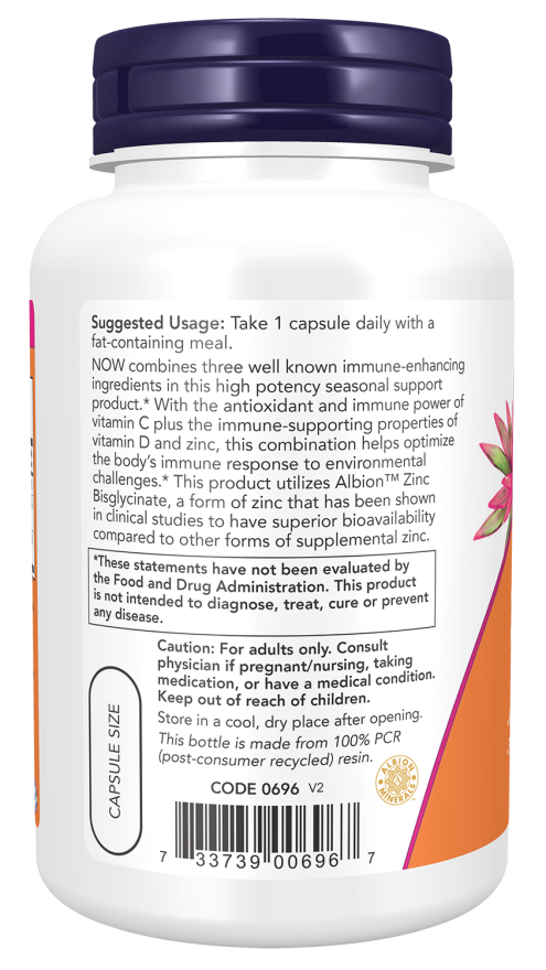 NOW C-1000 Zinc & D-3 Immune Support – 100 Veg Capsules